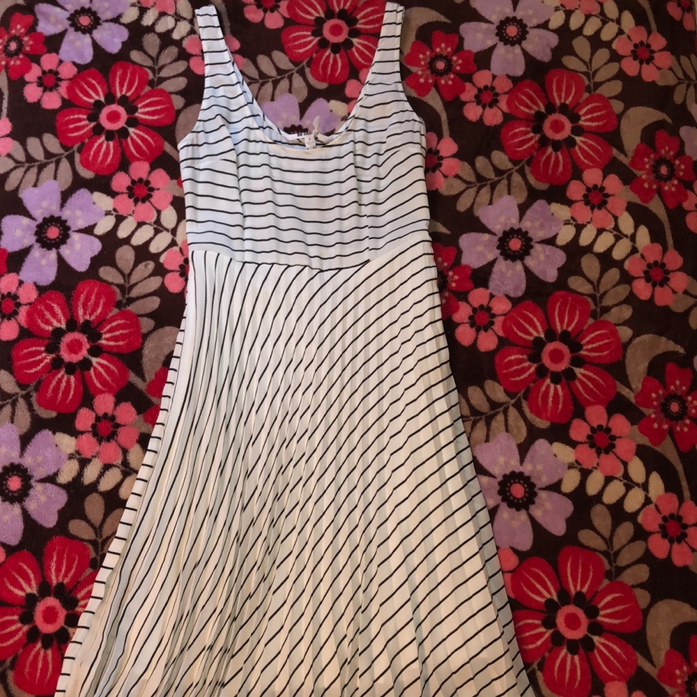 Black and white striped pleated dress